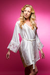 White Satin Robe with Lace Accented Cuffs