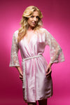 Light Pink Satin Robe with Full Length Lace Sleeves