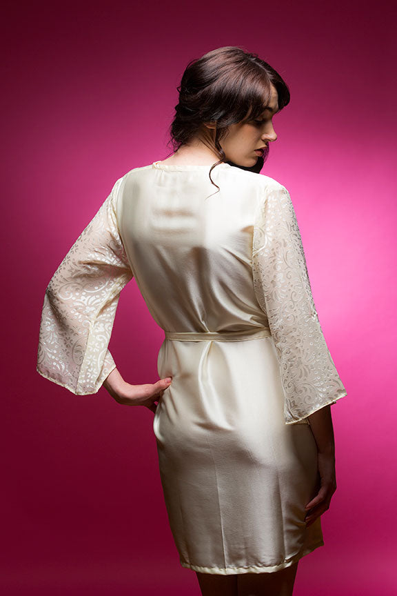 Ivory Satin Robe with Brasso Sleeves