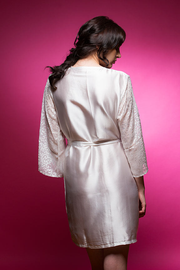 Off White Satin Robe with Brasso Sleeves