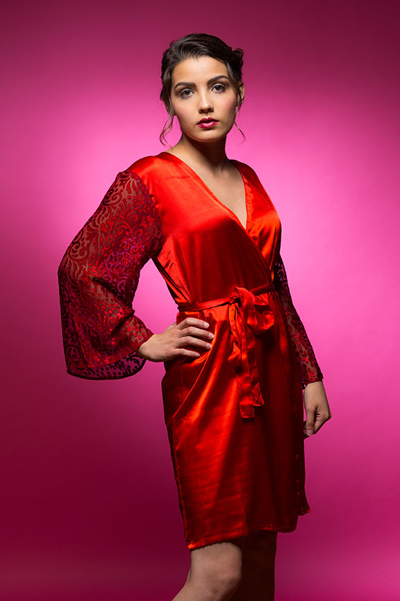 Red Robe Shiny Ruby Red Satin Robe with Brasso Sleeves | Laughing Cherries