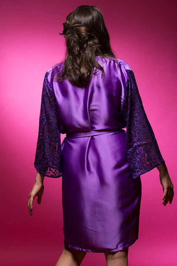 Amethyst Purple Satin Robe with Brasso Sleeves