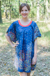 Dark Blue Summer Celebration Style Caftan in Abstract Floral Pattern