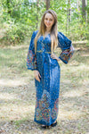 Dark Blue My Peasant Dress Style Caftan in Abstract Floral Pattern