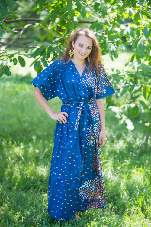 Dark Blue Best of both the worlds Style Caftan in Abstract Florals Pattern