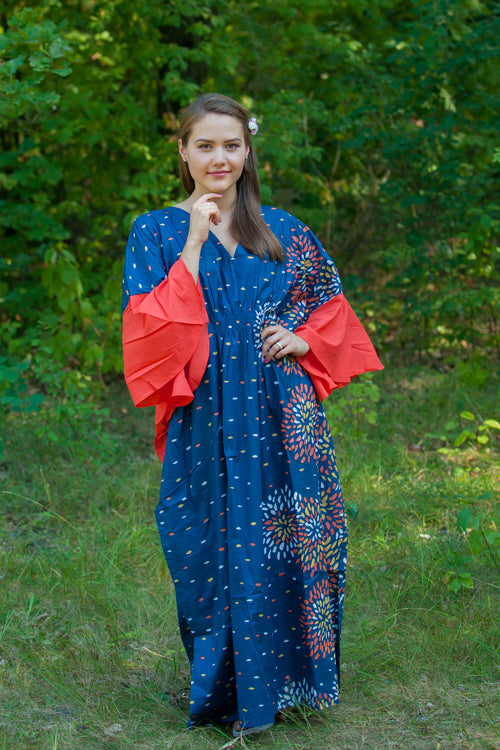 Dark Blue Ballerina Style Caftan in Abstract Floral Pattern
