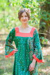 Dark Green Fire Maiden Style Caftan in Abstract Floral Pattern