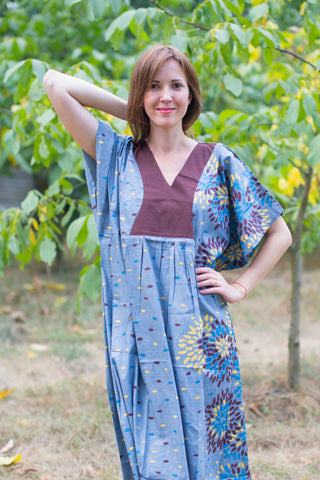 Gray Flowing River Style Caftan in Abstract Floral Pattern
