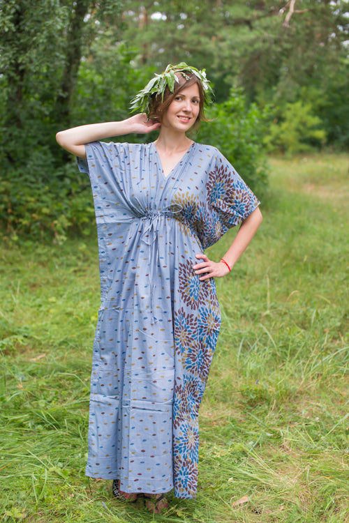 Gray Timeless Style Caftan in Abstract Floral Pattern