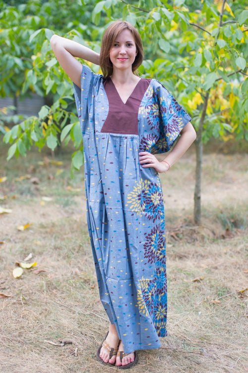 Gray Flowing River Style Caftan in Abstract Floral Pattern