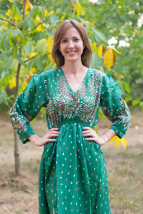 Dark Green Shape Me Pretty Style Caftan in Abstract Floral Pattern | Laughing Cherries Dark Green Shape Me Pretty Style Caftan in Abstract Floral Pattern | Laughing Cherries