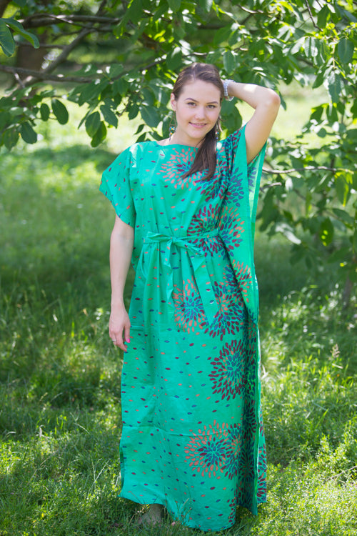 Green Divinely Simple Style Caftan in Abstract Floral Pattern