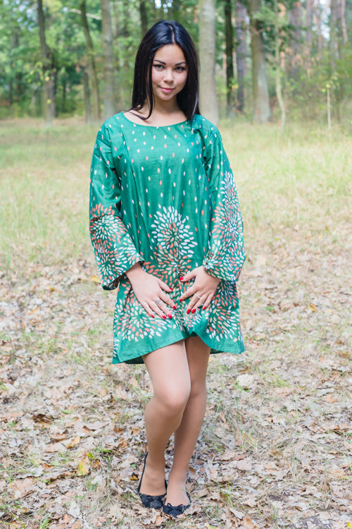 Dark Green Bella Tunic Style Caftan in Abstract Florals Pattern