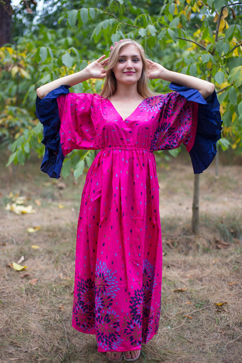 Magenta Frill Lovers Style Caftan in Abstract Floral Pattern