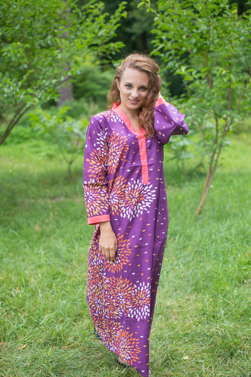 Wine Simply Elegant Style Caftan in Abstract Floral Pattern