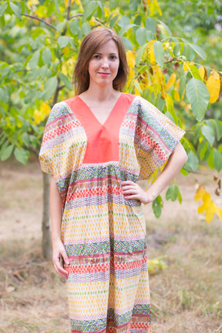 Yellow Flowing River Style Caftan in Abstract Geometric Pattern