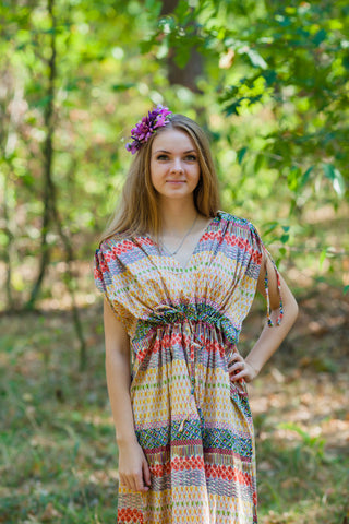 Yellow Magic Sleeves Style Caftan in Abstract Geometric Pattern