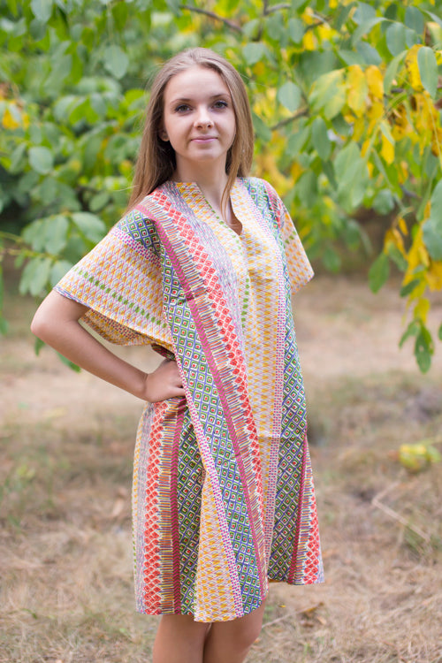 Yellow Sunshine Style Caftan in Abstract Geometric Pattern