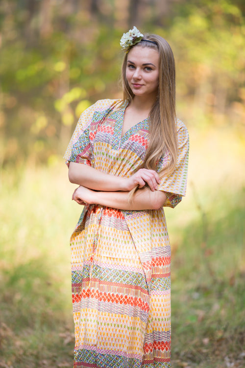 Yellow The Drop-Waist Style Caftan in Abstract Geometric Pattern|Yellow The Drop-Waist Style Caftan in Abstract Geometric Pattern