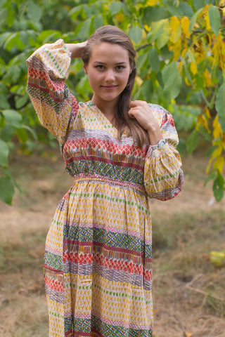 Yellow Shape Me Pretty Style Caftan in Abstract Geometric Pattern