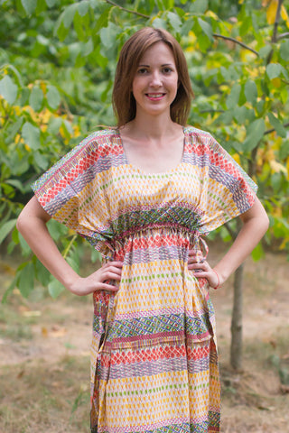 Yellow Side Strings Sweet Style Caftan in Abstract Geometric Pattern