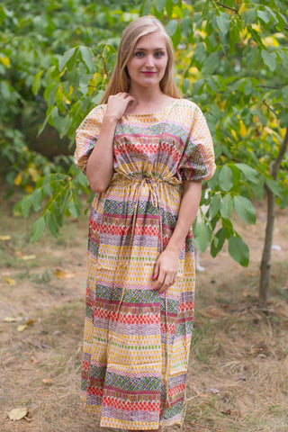 Yellow Cut Out Cute Style Caftan in Abstract Geometric Pattern