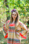 Yellow Fire Maiden Style Caftan in Abstract Geometric Pattern