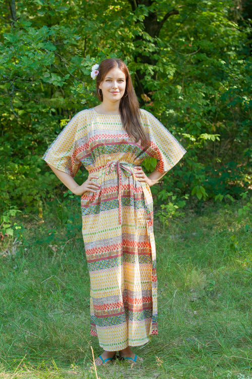Yellow Mademoiselle Style Caftan in Abstract Geometric Pattern