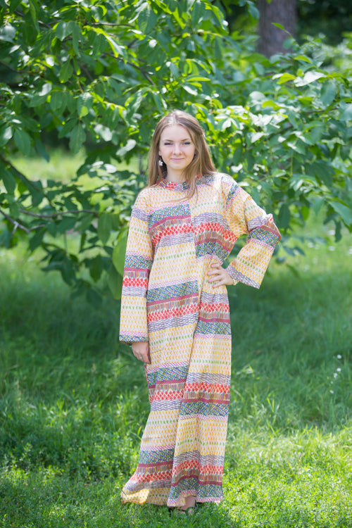 Yellow Charming Collars Style Caftan in Abstract Geometric Pattern
