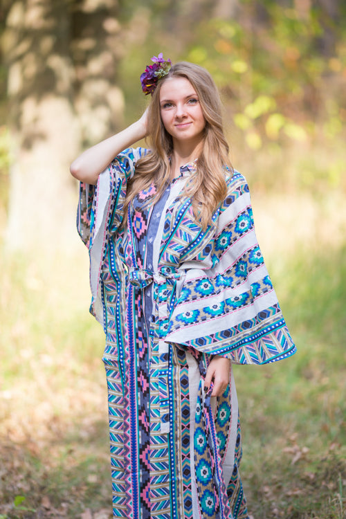 Gray Oriental Delight Style Caftan in Aztec Geometric Pattern|Gray Oriental Delight Style Caftan in Aztec Geometric Pattern|Aztec Geometric