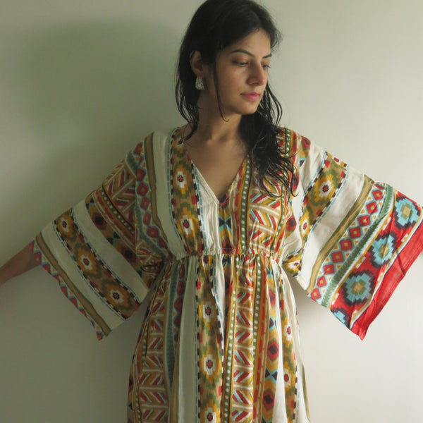 White Mustard I Wanna Fly Style Caftan in Aztec Geometric Pattern|White Mustard I Wanna Fly Style Caftan in Aztec Geometric Pattern|Aztec Geometric
