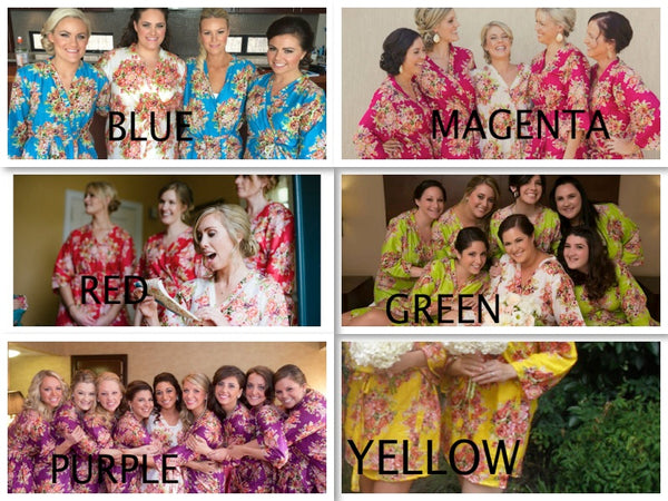 Mismatched Floral Posy Patterned Bridesmaids Robes in Jewel Tones