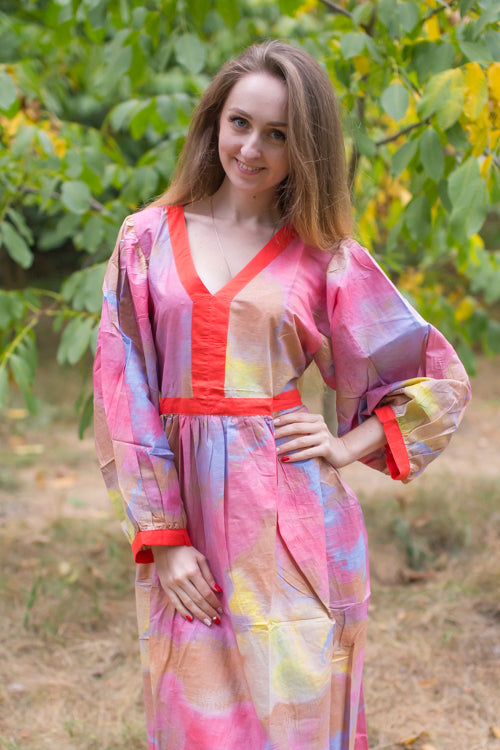 Coral My Peasant Dress Style Caftan in Batik Watercolor Pattern|Batik Watercolor Coral_002|Batik Watercolor