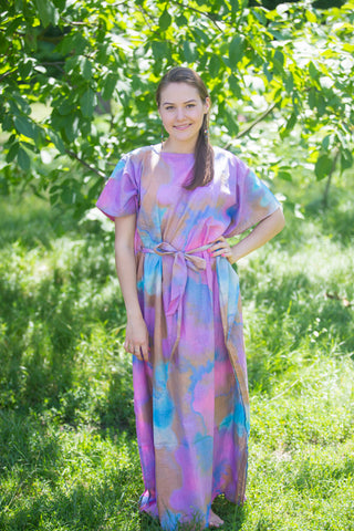 Lilac Divinely Simple Style Caftan in Batik Watercolor Pattern