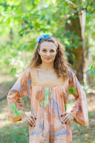 Peach Fire Maiden Style Caftan in Batik Watercolor Pattern