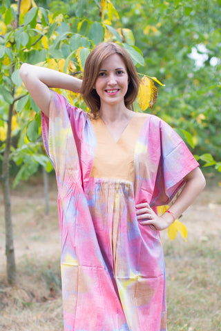 Raspberry Flowing River Style Caftan in Batik Watercolor Pattern
