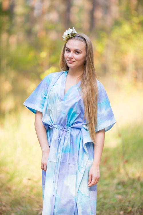 White Blue The Drop-Waist Style Caftan in Batik Watercolor Pattern|White Blue The Drop-Waist Style Caftan in Batik Watercolor Pattern|Batik Watercolor