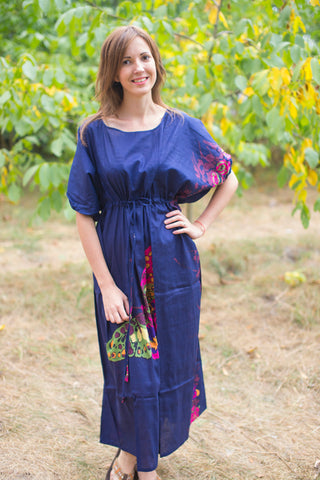 Dark Blue Cut Out Cute Style Caftan in Big Butterfly Pattern