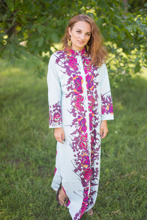 Light Blue Charming Collars Style Caftan in Big Butterfly Pattern