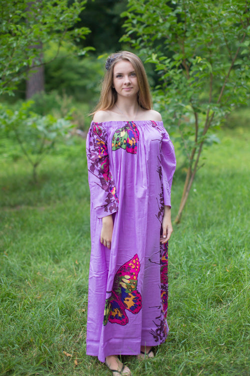 Lilac Serene Strapless Style Caftan in Big Butterfly Pattern