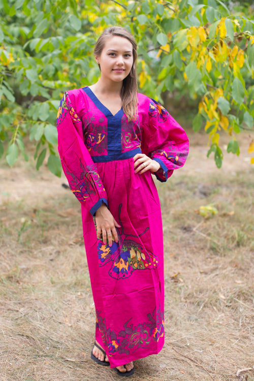 Magenta My Peasant Dress Style Caftan in Big Butterfly Pattern | Laughing Cherries Magenta My Peasant Dress Style Caftan in Big Butterfly Pattern | Laughing Cherries