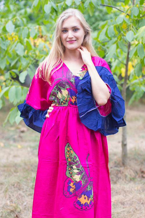 Magenta Frill Lovers Style Caftan in Big Butterfly Pattern|Magenta Frill Lovers Style Caftan in Big Butterfly Pattern|Big Butterfly