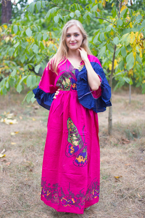 Magenta Frill Lovers Style Caftan in Big Butterfly Pattern