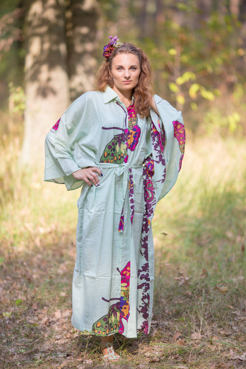 Mint Oriental Delight Style Caftan in Big Butterfly Pattern