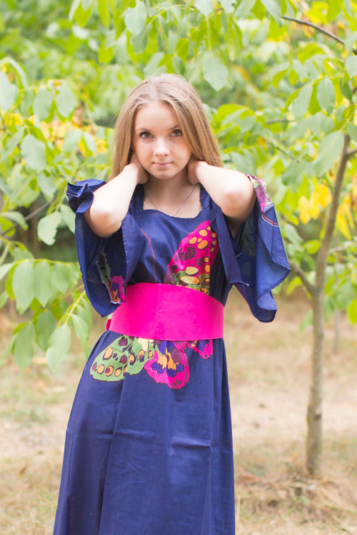 Navy Blue Beauty, Belt and Beyond Style Caftan in Big Butterfly