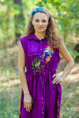 Purple Cool Summer Style Caftan in Big Butterfly Pattern