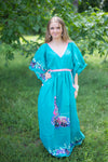 Teal Breezy Bohemian Style Caftan in Big Butterfly Pattern