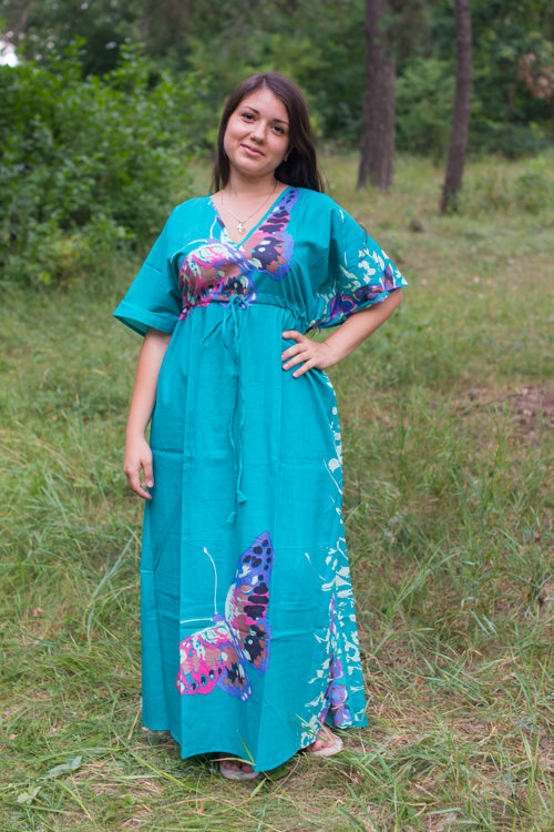 Teal Timeless Style Caftan in Big Butterfly Pattern