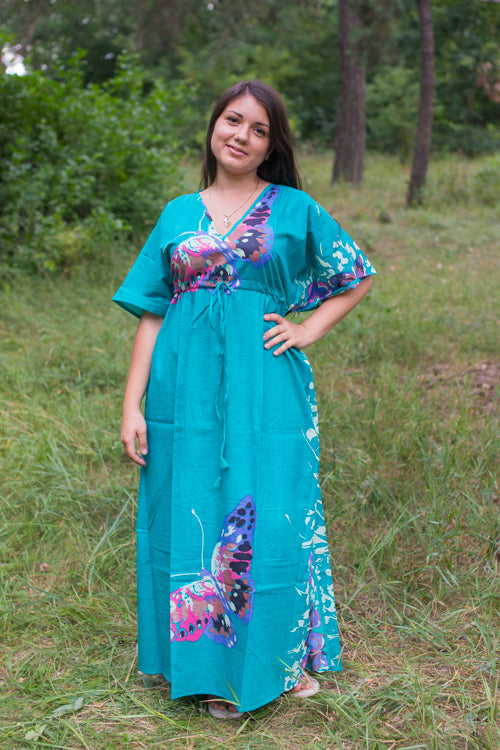 Teal Timeless Style Caftan in Big Butterfly Pattern|Teal Timeless Style Caftan in Big Butterfly Pattern|Big Butterfly