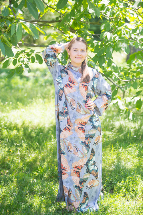 Gray Charming Collars Style Caftan in Butterfly Baby Pattern